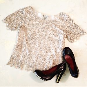 Champagne Silken Poetry Silk Beaded Top Size S